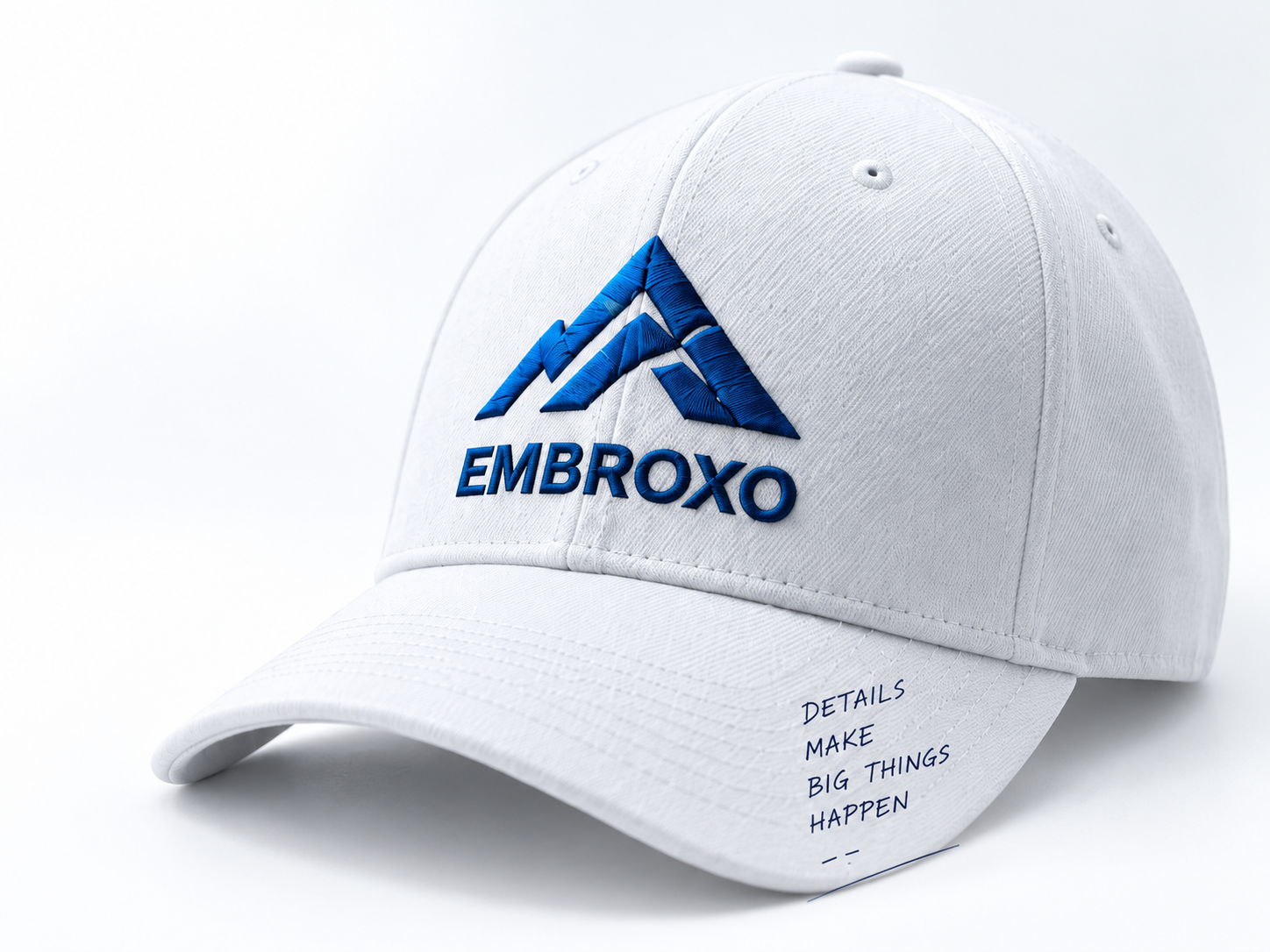 White cap with embroidered mark
